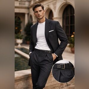 Vintage Claiborne Luxe Italian Fabric Pinstripe Suit | 44R W33x30 Charcoal